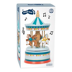 small foot Cutie muzicală carusel cu căluți albastru