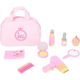 small foot Geantă de cosmetice pentru copii roz cu accesorii din lemn