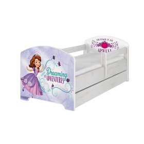 Pat pentru copii cu barieră - Sofia Întâi - decor pin norvegian, BabyBoo, Sofia the first
