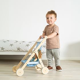 Tidlo Cărucior de golf din lemn pentru păpuși albastru