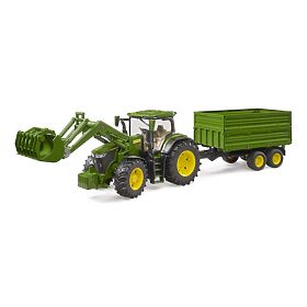 Tractor Bruder John Deere 7R 350 cu încărcător frontal și remorcă tandem de transport