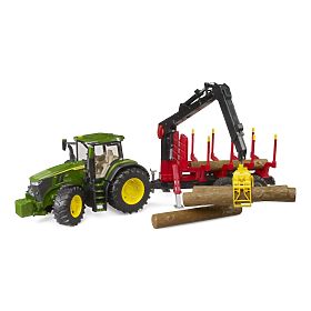 Tractor Bruder John Deere 7R 350 cu remorcă spate și 4 bușteni