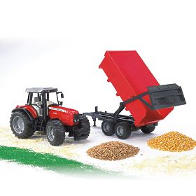 Tractor Bruder MASSEY FERGUSON cu remorcă basculantă roșie, Bruder