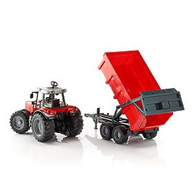 Tractor Bruder MASSEY FERGUSON cu remorcă basculantă roșie