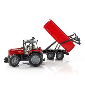 Tractor Bruder MASSEY FERGUSON cu remorcă basculantă roșie