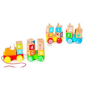 Tren din lemn cu cuburi educative mari alfabet ECOTOYS