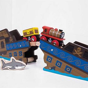 Trenul Bigjigs Rail Pirate + 3 șine
