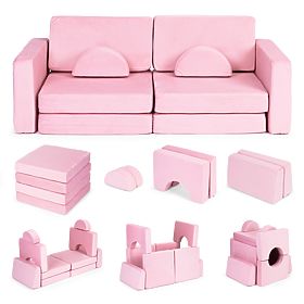 Canapea modulară mare pliabilă pentru copii pentru 2 persoane DIY 10 perne moi - roz ECOTOYS