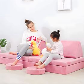 Canapea modulară mare pliabilă pentru copii pentru 2 persoane DIY 10 perne moi - roz ECOTOYS