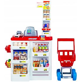 Magazin mare cu casă de marcat Supermarket stand pentru copii cu casă de marcat, cântar și scanner