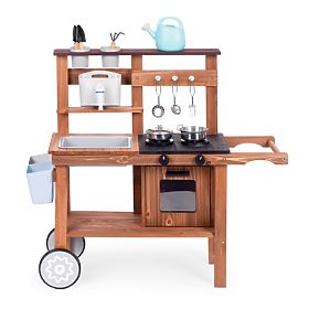 Bucătărie de exterior din lut pentru copii cu accesorii din lemn de brad ECOTOYS, EcoToys
