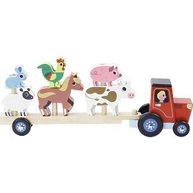 Vilac Tractor din lemn cu animale atasabile
