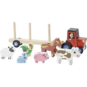 Vilac Tractor din lemn cu animale atasabile