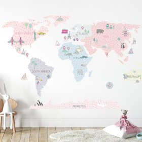 Autocolant Harta lumii - roz